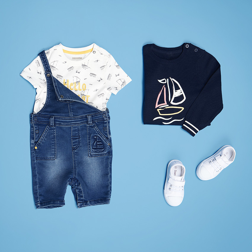 Πουλόβερ πλεκτό με print voilier και παιχνίδι ρίγες για bebe αγόρι 