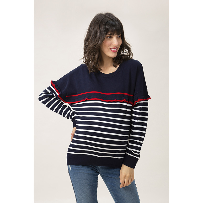 Πουλόβερ εγκυμοσύνης σε ναυτικό στυλ με βολάν 