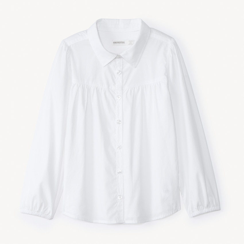 Chemise manches longues en popeline uni pour fille 