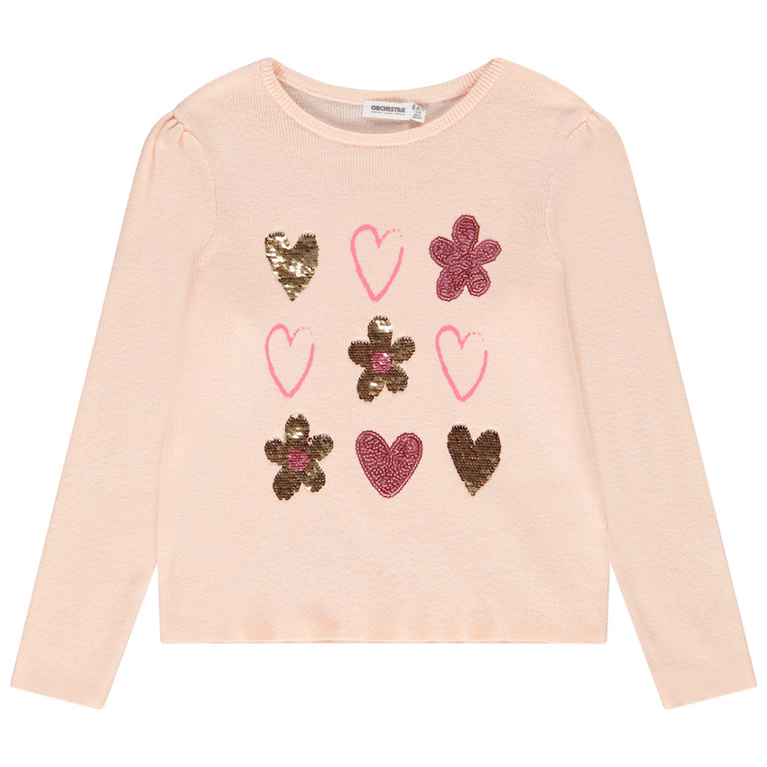 Πουλόβερ πλεκτό με μαγικά παγιέτες σε σχήμα καρδιάς για κορίτσι 