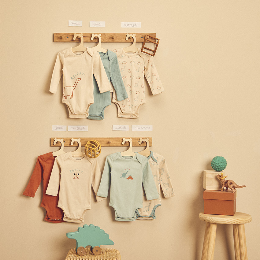 Lot de 7 bodies manches longues dinosaures pour bébé garçon 