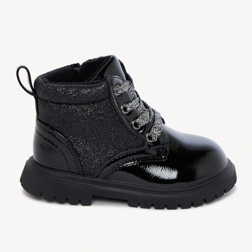 Bottines vernies et pailletées à zip pour bébé fille 