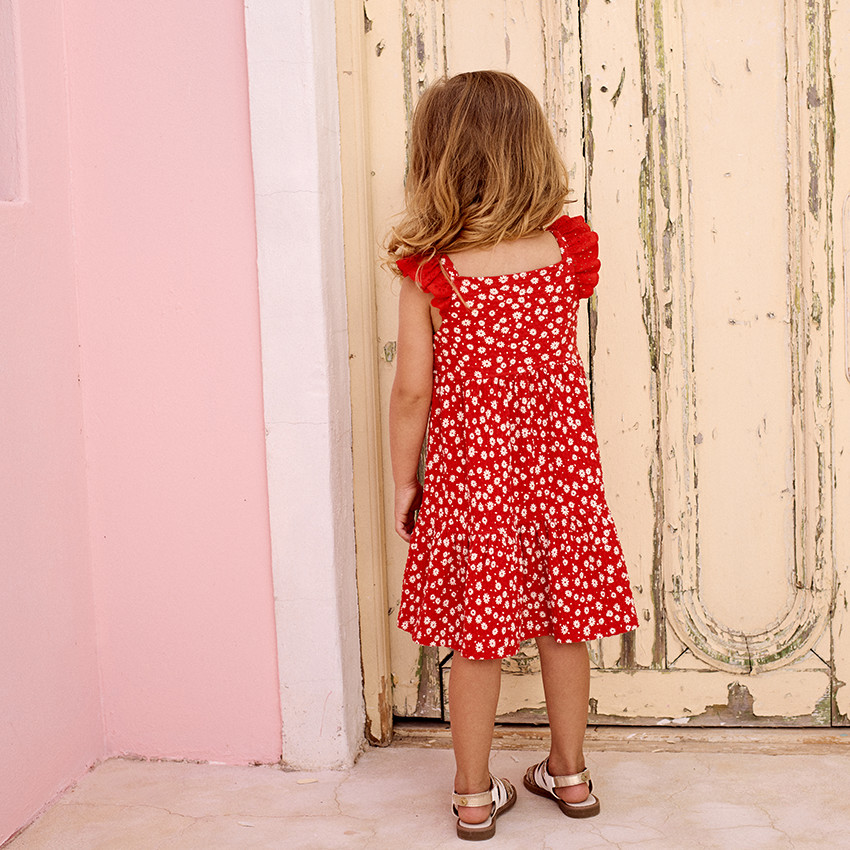 Φόρεμα με κοντά μανίκια και print σε maille cloquée για bebe κορίτσι 