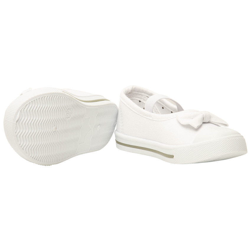 Αθλητικά Babies λευκά από πάνινο ύφασμα με φιόγκο και λάστιχο για bebe κορίτσι 