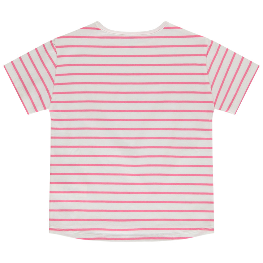 Κοντομάνικο μπλουζάκι ριγέ και print για κορίτσι 