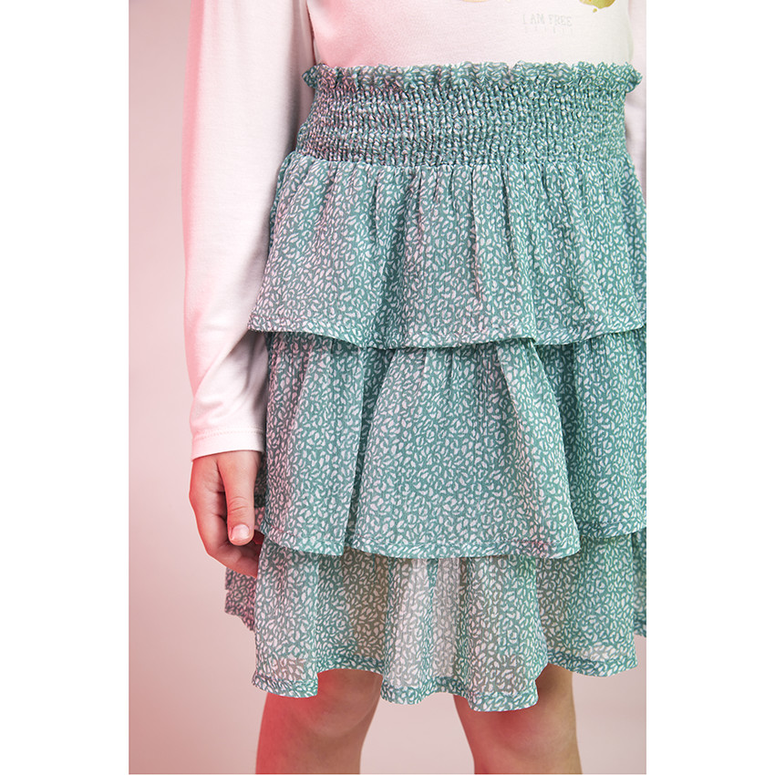 Φούστα κοντή με βολάν crépon με σχέδιο για κορίτσι 