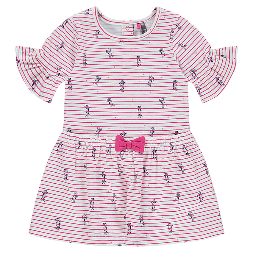 Ριγέ φόρεμα με βολάν στα μανίκια και μικρό ραμμένο φιόγκο 