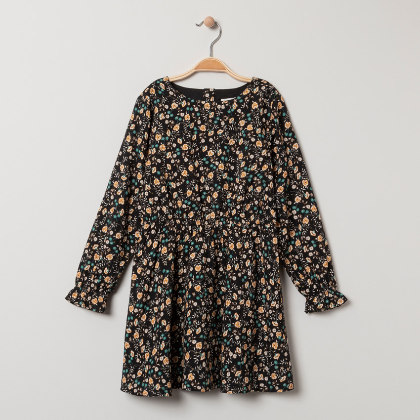 Robe manches longues imprimée fleurs all-over.  