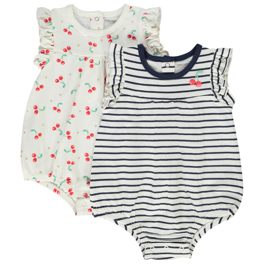 Σετ από 2 κοντές ολόσωμες φόρμες από jersey για bebe κορίτσι 