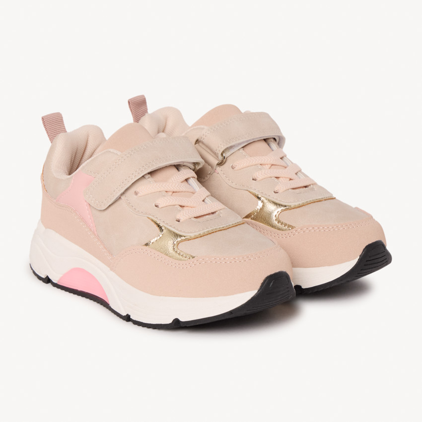 Αθλητικά παπούτσια με ελαστικά κορδόνια και βέλκρο για κορίτσι 