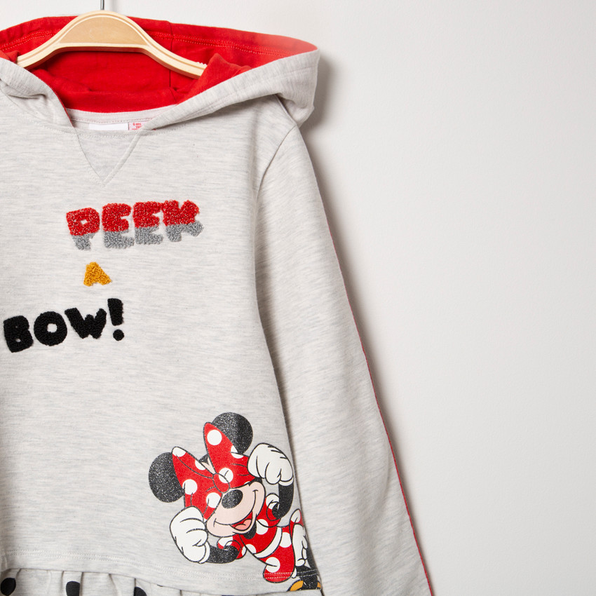 Μακρυμάνικο φόρεμα με κουκούλα από φανέλα και στάμπα με τη Minnie της Disney 