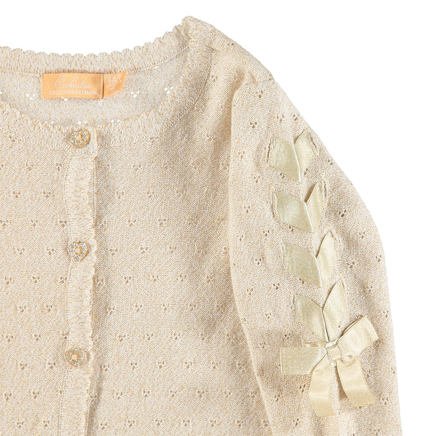 Πλεκτή ιριδίζουσα ζακέτα με σατέν κορδόνια  