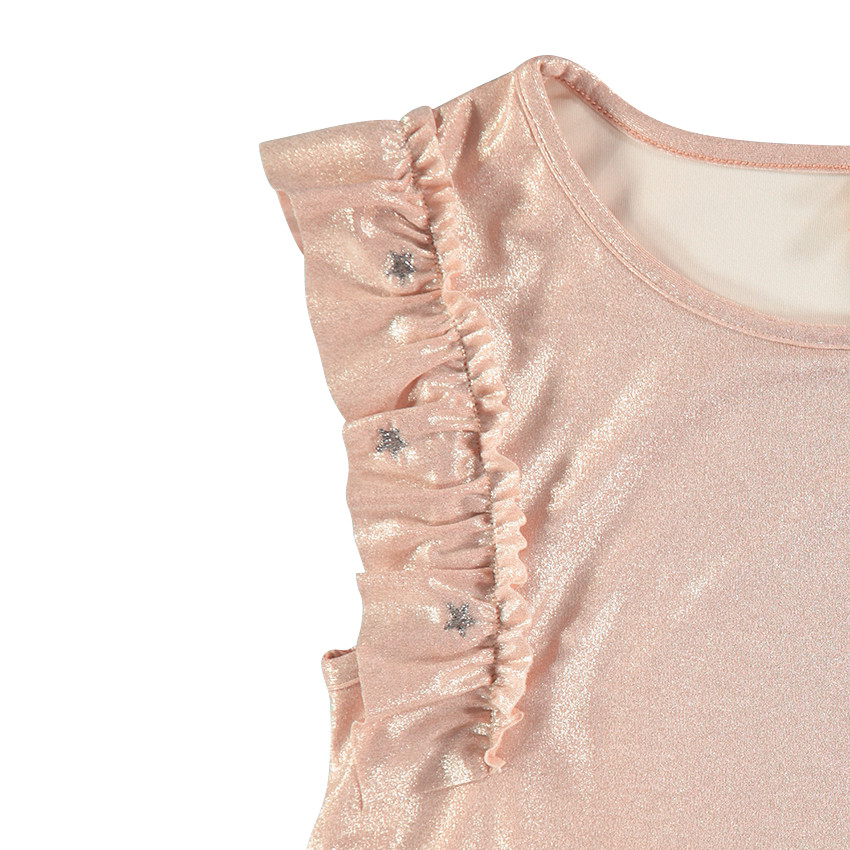 Παιδικά - Κοντομάνικο φόρεμα από επιχρισμένο ύφασμα με βολάν  