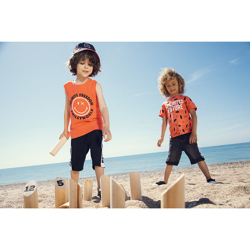 Βερμούδα  jean με ρίγες στα πλαινά με σχέδιο Smiley  Additional Βερμούδα  jean με ρίγες στα πλαινά με σχέδιο Smiley