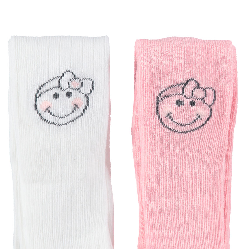 Σετ 2 χοντρά ριμπ καλσόν με μοτίβο Smiley  