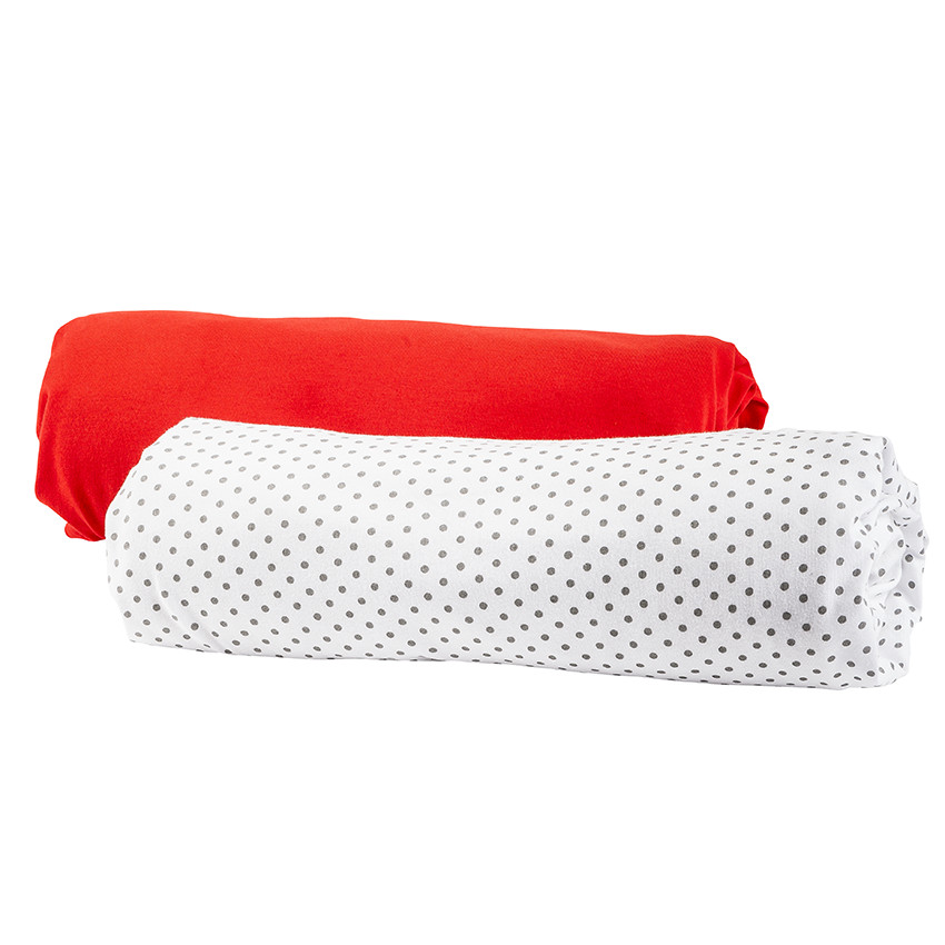 Set de 2 draps housse imprimé pois/uni 