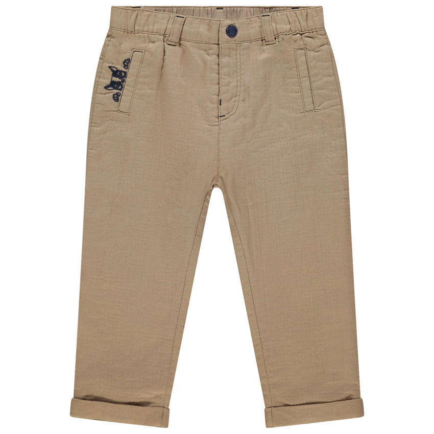 Pantalon en toile doublé jersey à bouledogue brodé  Additional Pantalon en toile doublé jersey à bouledogue brodé