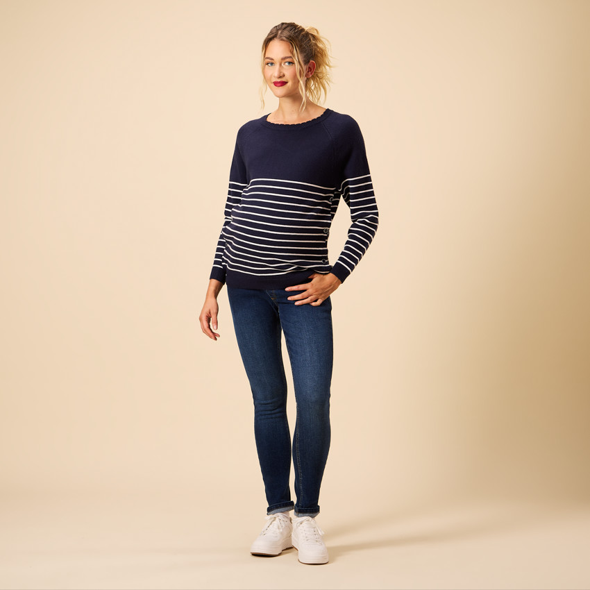 Ριγέ Πλεκτό Πουλόβερ Θηλασμού Σε Ναυτικό Στυλ 