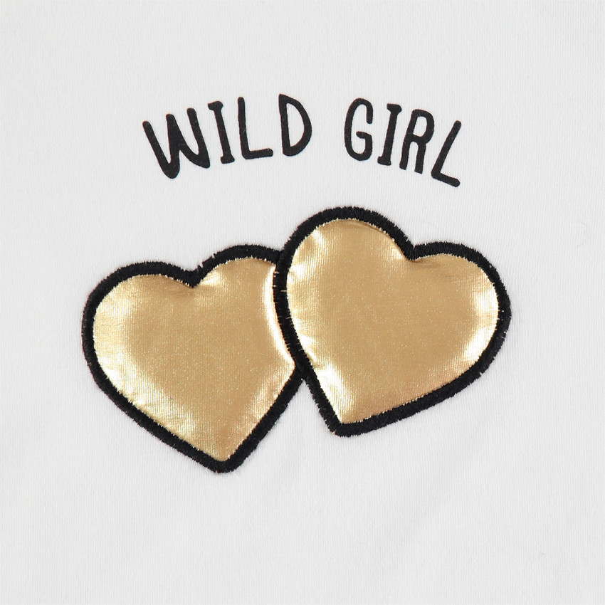 T-shirt manches longues blanc à coeurs dorés 