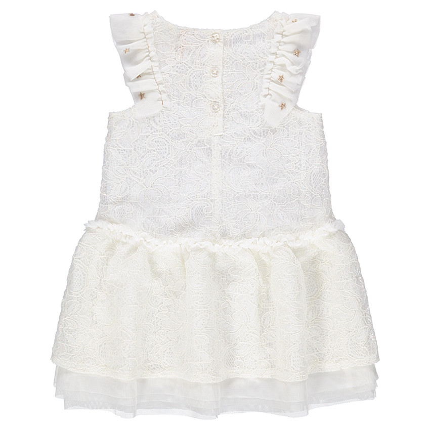 Λευκό φόρεμα από δαντέλα για επίσημες περιστάσεις και μανίκια με βολάν 