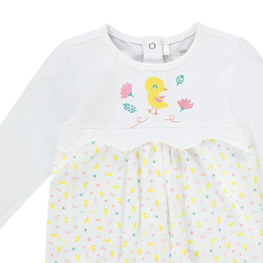 Dors-bien en jersey imprimé et broderie poussin pour bébé fille Main Dors-bien en jersey imprimé et broderie poussin pour bébé fille