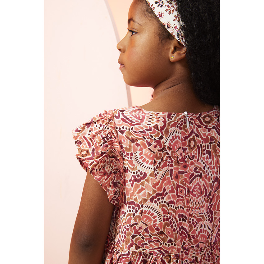 Φόρεμα κοντό μανίκι με μποέμ σχέδιο για κορίτσι 