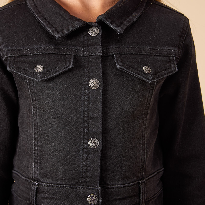 Φόρεμα μακρυμάνικο μονόχρωμο με εφέ πουκαμίσου για κορίτσι 