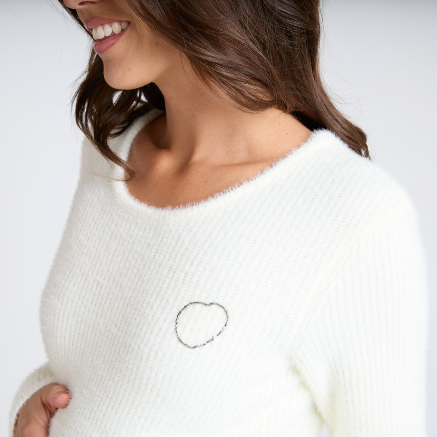 Robe manches longues en tricot pelucheux pour femme 