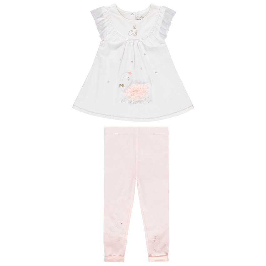 Σύνολο τουνίκ με στάμπα κύκνο και ροζ κολάν 