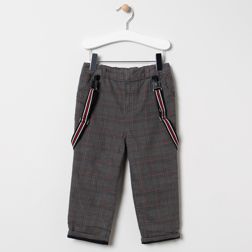 Ensemble cérémonie chemise à cravate + pantalon en Prince de Galles pour bébé garçon 