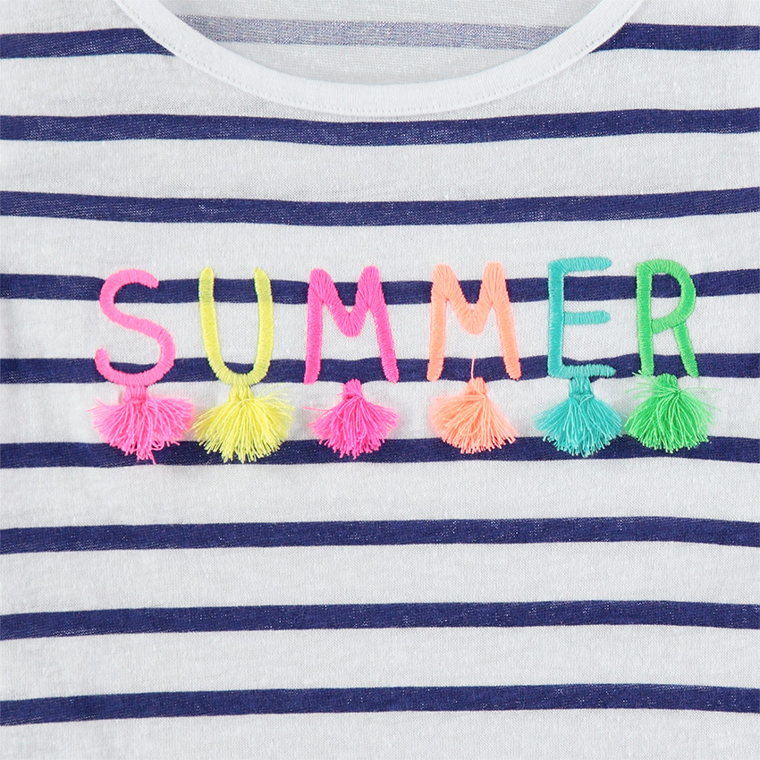 Αμάνικη ριγέ μπλούζα με φουντίτσες 