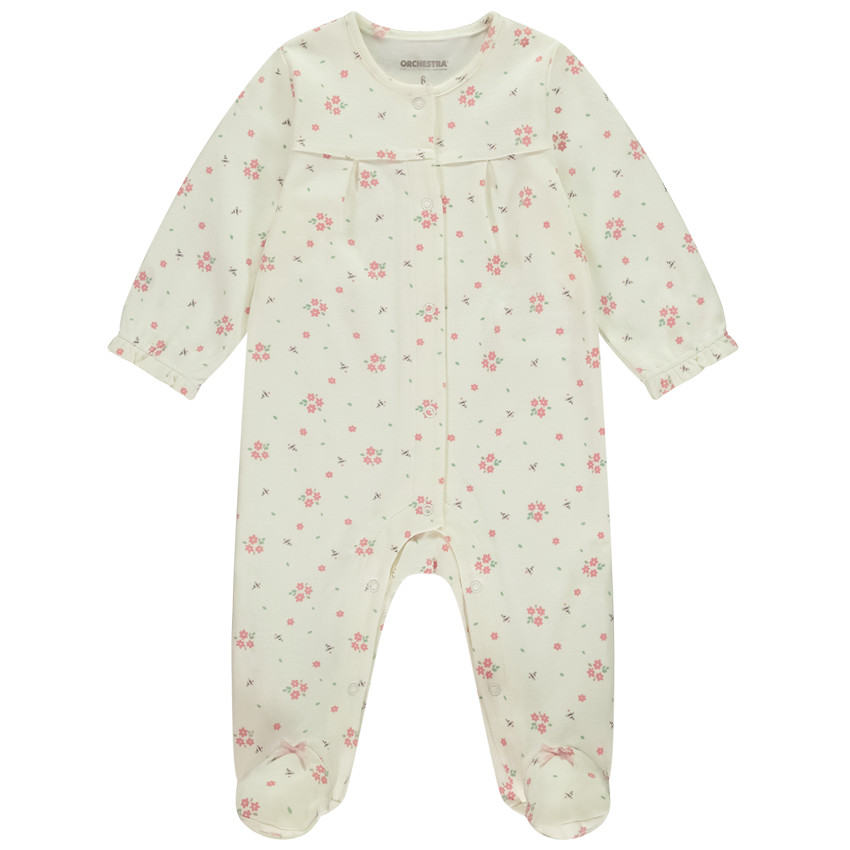 Νυχτικό μακρυμάνικο από interlock με λουλούδια για μωρό κορίτσι 