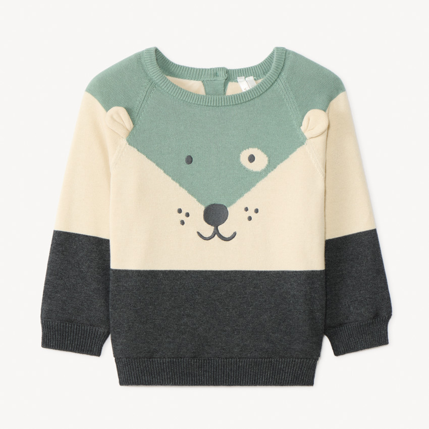 Pull manches longues en tricot ludique doublé en velours pour bébé garçon  