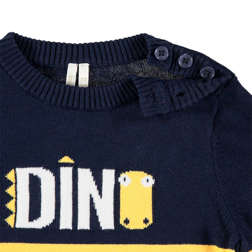 Πλεκτό πουλόβερ με ζακάρ ρίγες και μήνυμα 