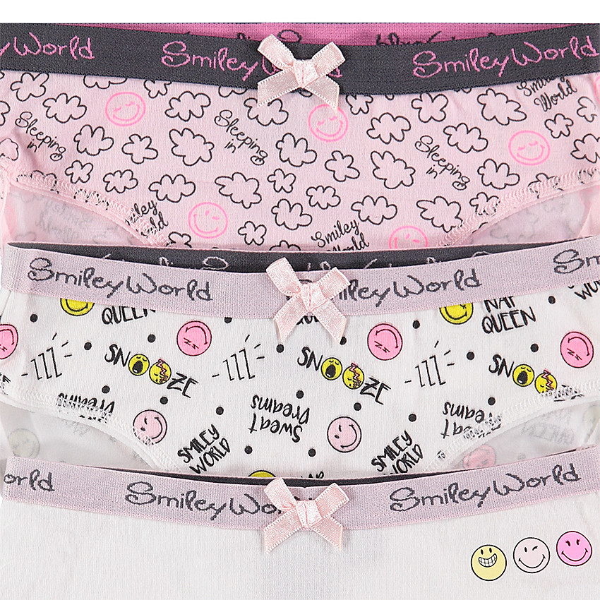 Σετ 3 βαμβακερά βρακάκια με σατινέ φιόγκο και μοτίβο Smiley  