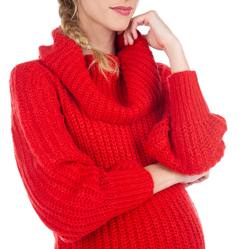 Πουλόβερ εγκυμοσύνης με γυριστό λαιμό σε πλεκτή πλέξη 