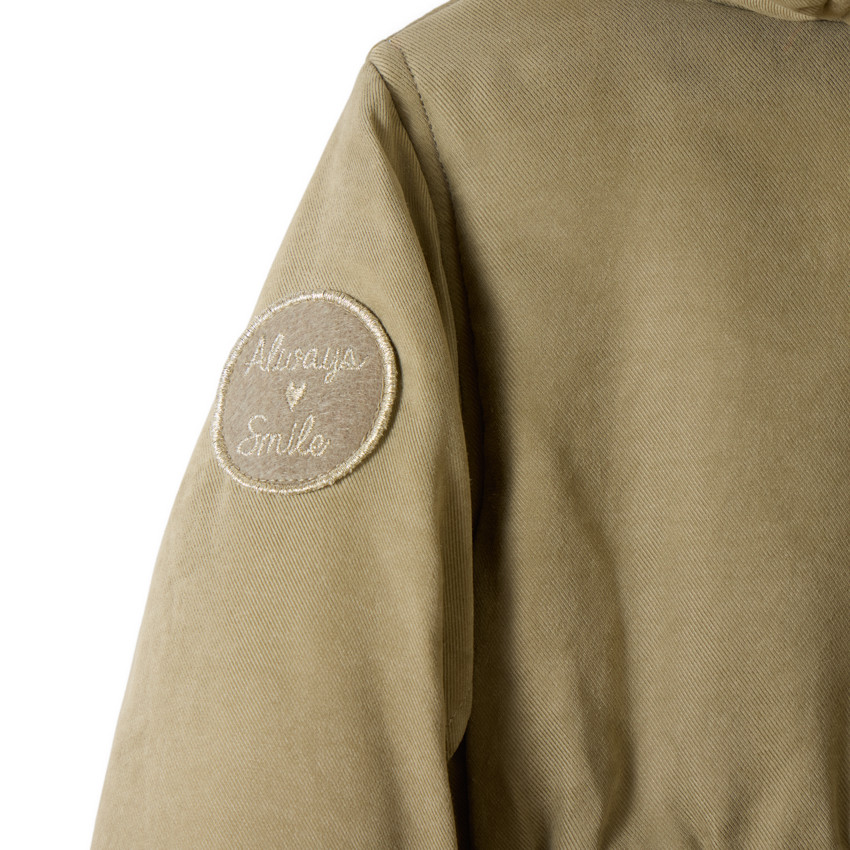 Πάρκα μονόχρωμο από twill και sherpa + κουκούλα από συνθετική γούνα για μωρό κορίτσι 