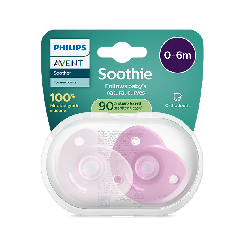 Lot de 2 sucettes silicone 0-6M Soothie rose 