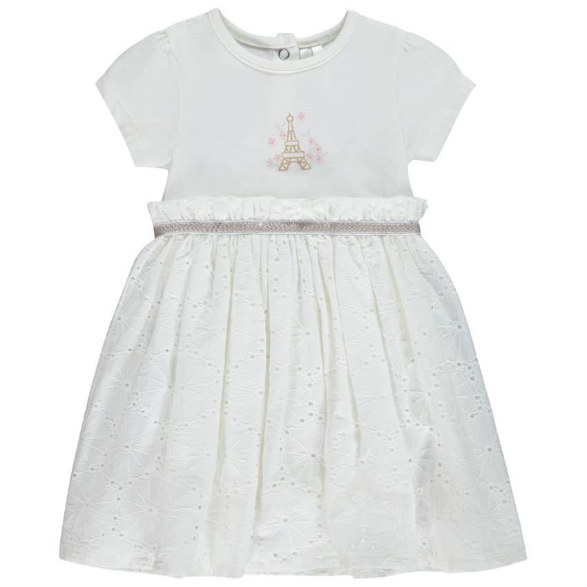 Φόρεμα body με κοντά μανίκια, glitter print Tour Eiffel και δαντέλα για bebe κορίτσι 