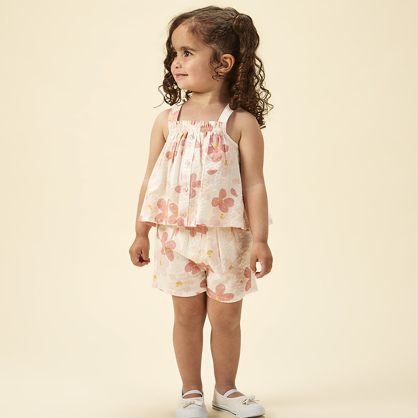 Σετ από seersucker με σχέδιο λουλούδια για bebe κορίτσι 