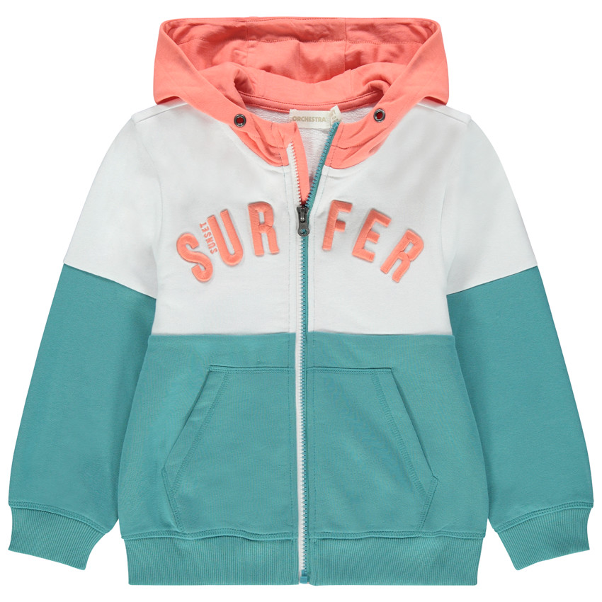 Ζακέτα τρίχρωμη molleton με κουκούλα  