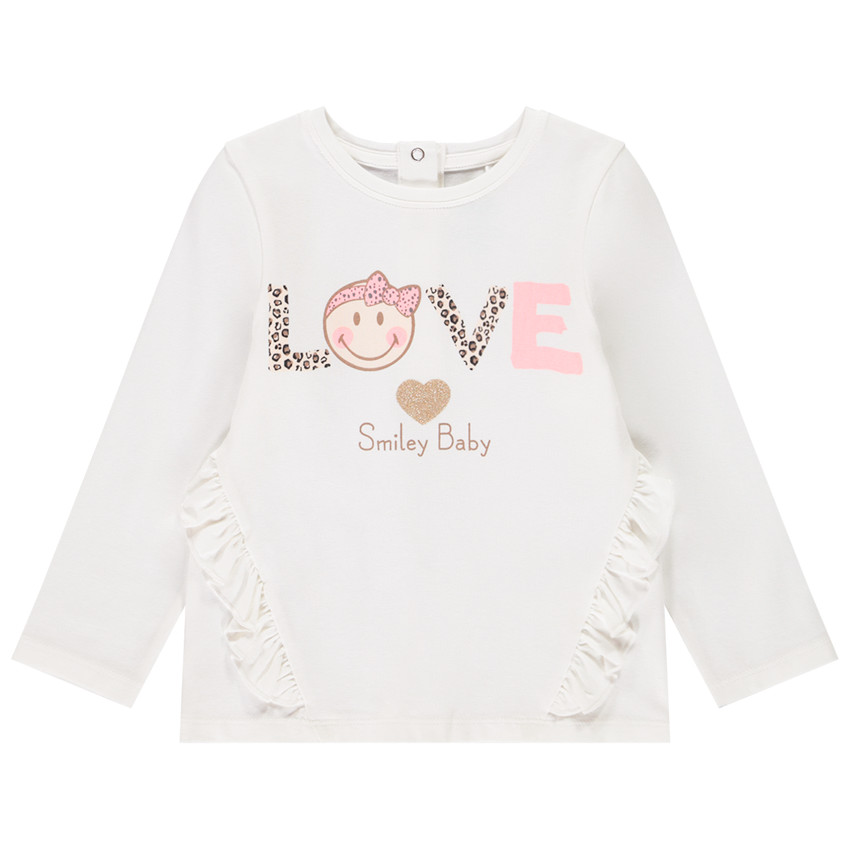 T-shirt manches longues pour bébé fille print texte Smiley 