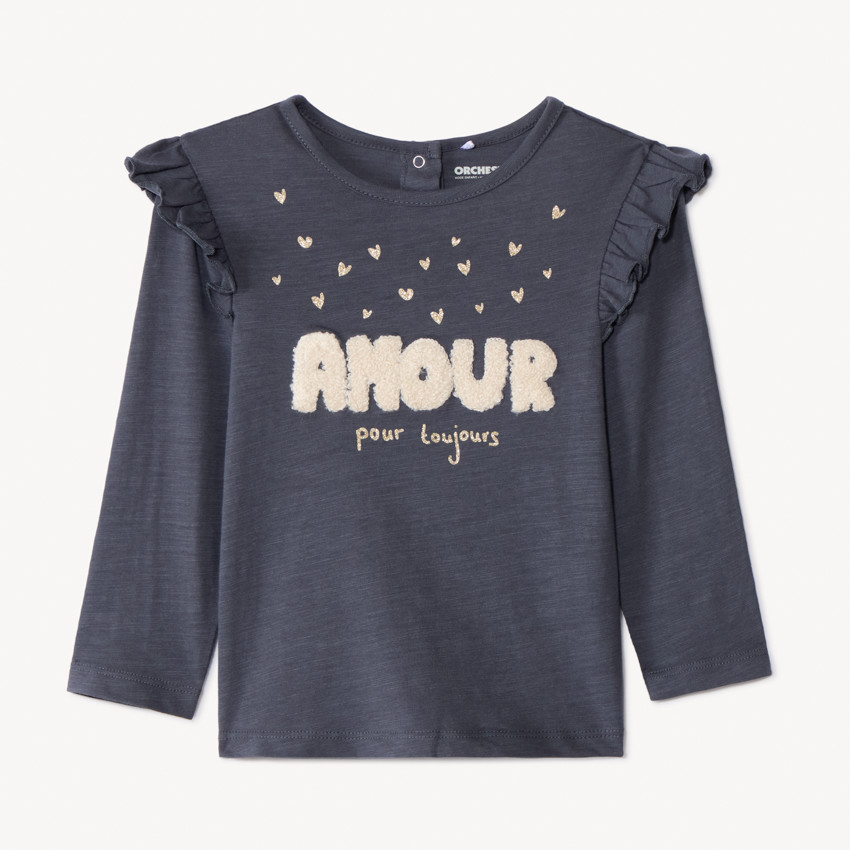 T-shirt manches longues à broderie bouclette pour bébé fille 