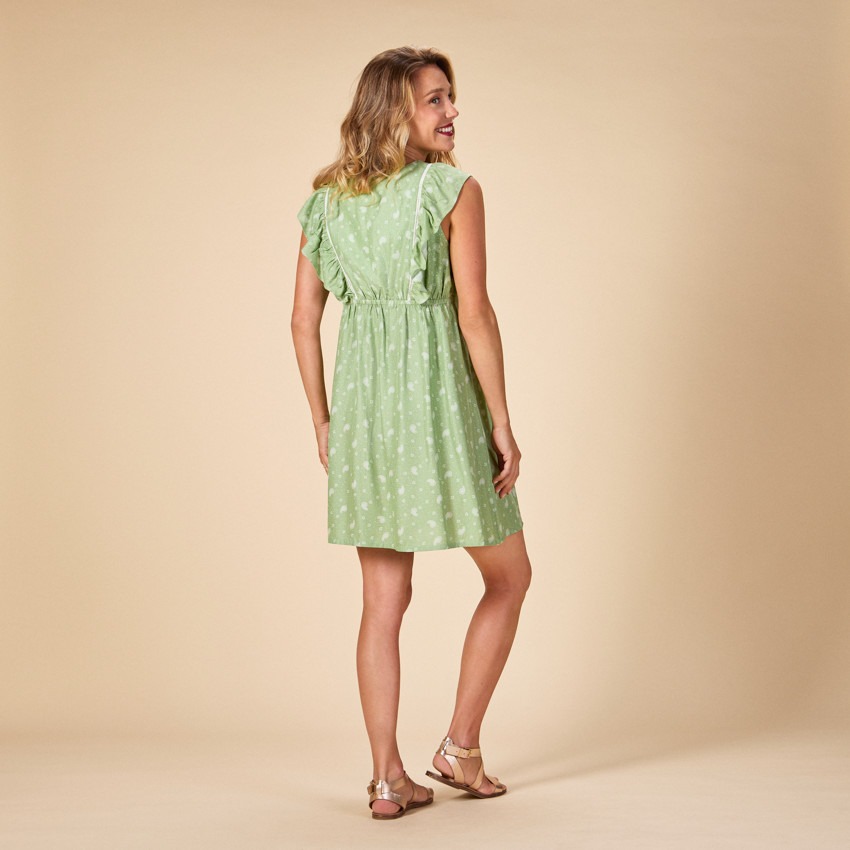 Robe manches courtes volantées imprimé cachemire pour femme 