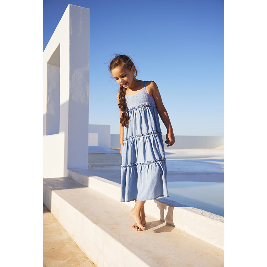 Μακριά φόρεμα από lyocell με κεντημένο μπούστο για κορίτσι 