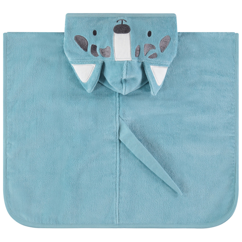 Πόντσο μπάνιου με κουκούλα και κέντημα λύκου από βελουτέ σφουγγάρι 