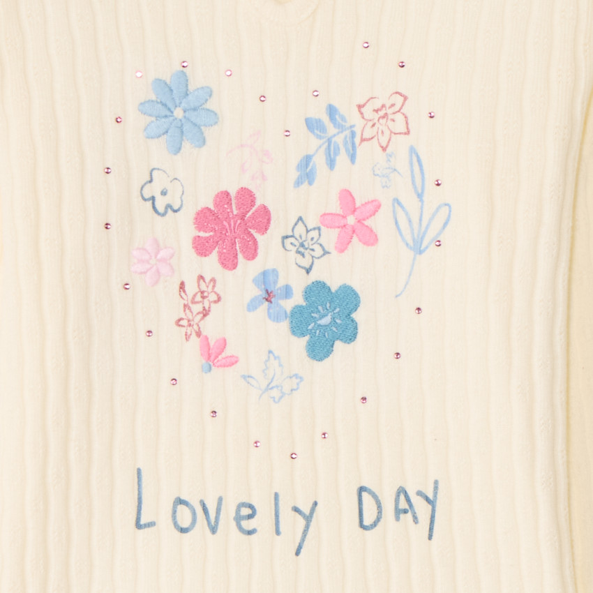 T-shirt με μακριά μανίκια, ριμπ και κεντημένο για κορίτσι 