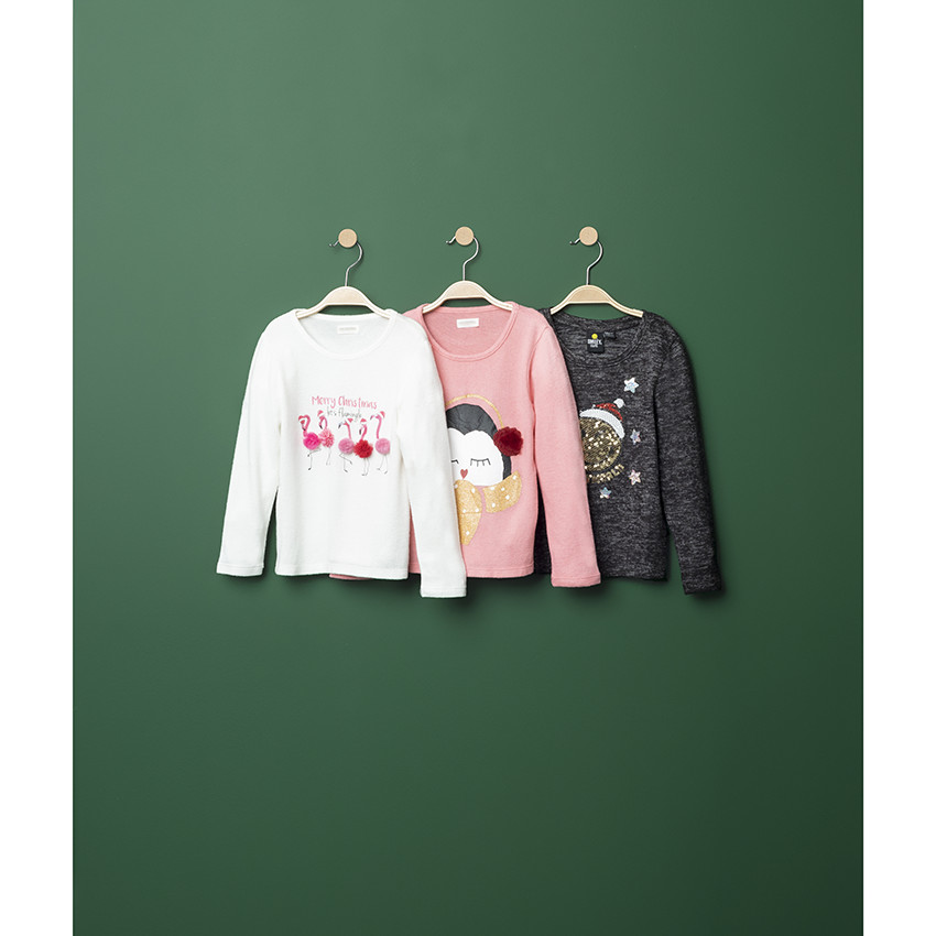 Μακρυμάνικη μελανζέ μπλούζα με μοτίβο Smiley από «μαγικές» πούλιες  