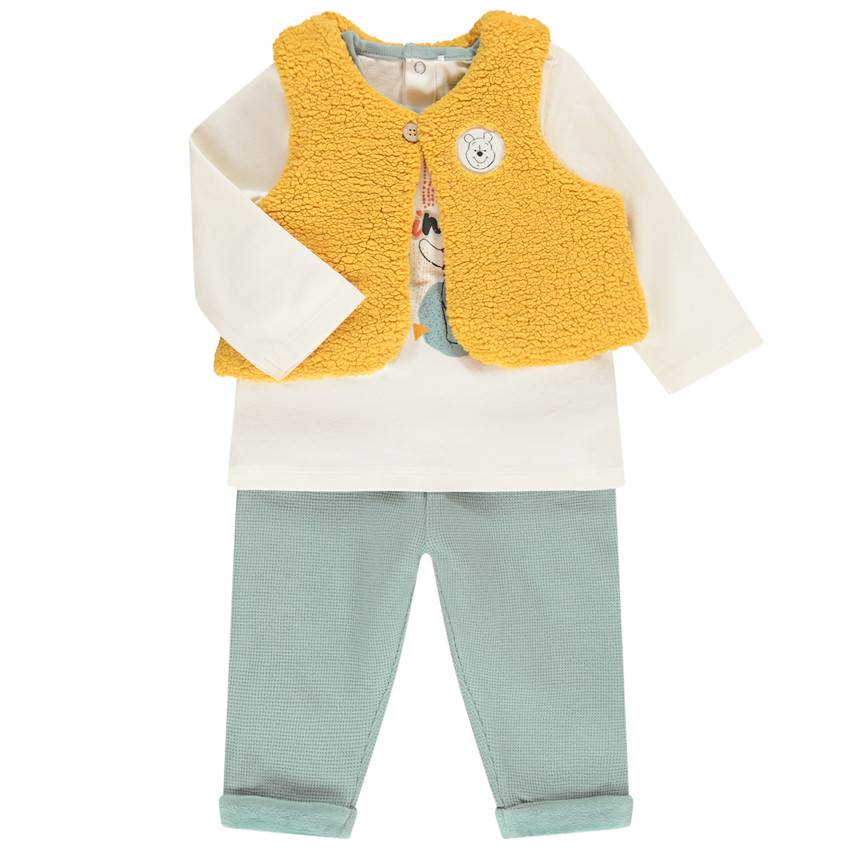 Ensemble gilet en bouclette + t-shirt Winnie l'Ourson + pantalon pour bébé garçon 