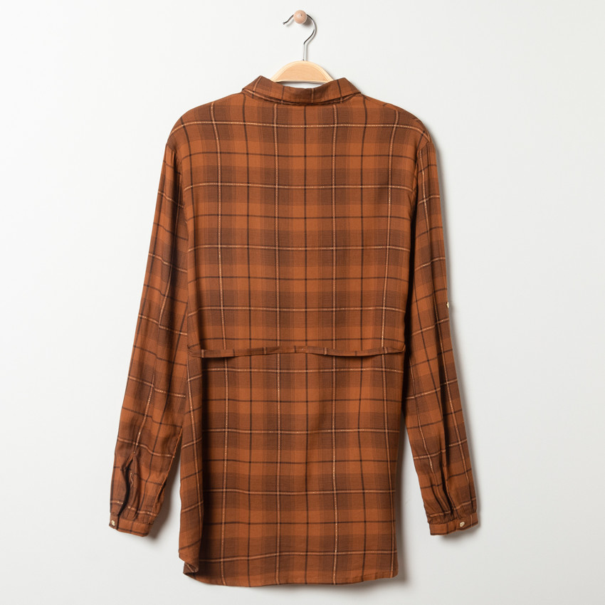 Φόρεμα Πουκάμισο καρό camel για κορίτσι 